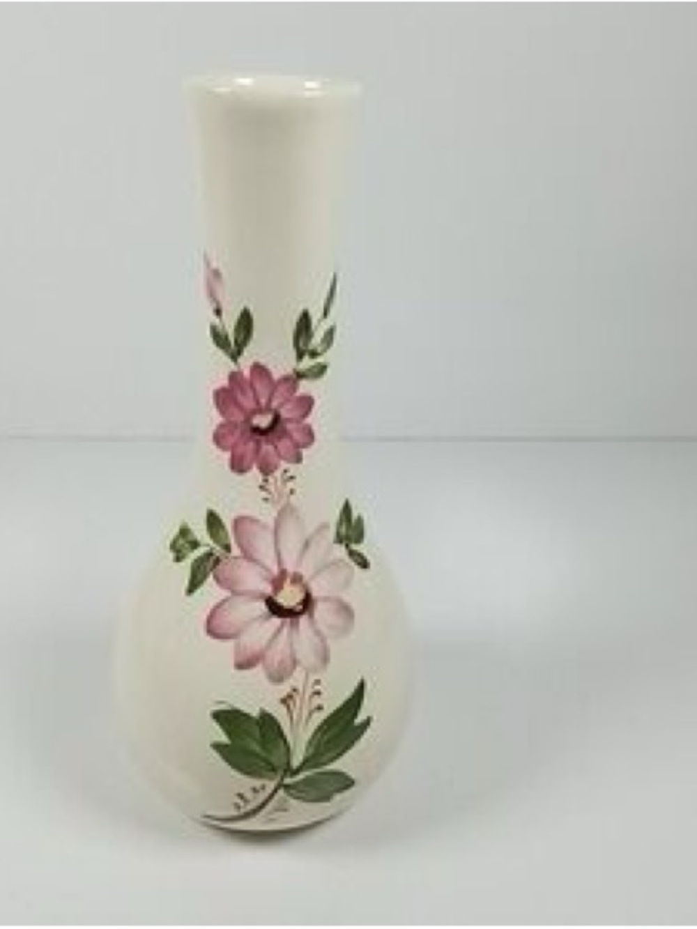 Cream Ceramic Bud Vase with Pink Floral Motif